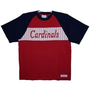 St. Louis Cardinals Mitchell & Ness MLB Large Shirt Red Navy Pinstripe New
